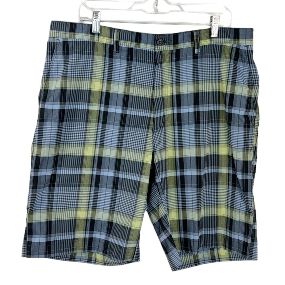 PGA Tour Men's 38 Golf Shorts Blue Plaid Woven Performance Wear Stretch EUC